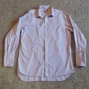 Thomas Pink Shirt Mens 17.5 - 35.5 French Cuff Orange Blue Stripe